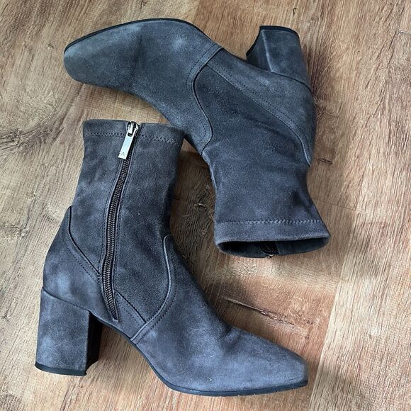 Aquatalia Suede Heeled Ankle Bootie Womens Sz 7 M Gray Leather Zip Italy Neutral - Picture 4 of 12